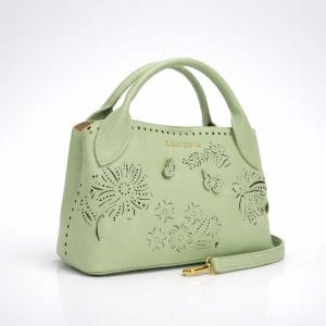 Дамска светло зелена чанта с апликация профил
