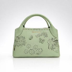 Дамска светло зелена чанта с апликация амфас