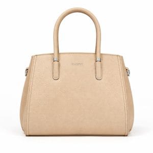 Дамска бежовачанта с къси дръжки за работа – анфас, елегантна дамска бизнес чанта