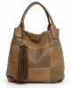 Тъмно бежова дамска чанта с пискюл 357TB голяма