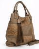 Тъмно бежова дамска чанта с пискюл 357TB голяма