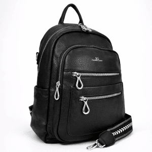 Черна дамска раница с много джобове, голяма