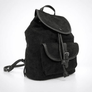 Черна  раница от велур с преден джоб и регулируеми презрамки