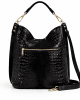 Ефектна чанта от естествена кожа с кроко принт 1196H черна, голяма