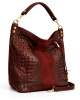 Ефектна кожена чанта с кроко принт 1196BO бордо, голяма Ефектна кожена чанта с кроко принт 1196BO бордо, голяма