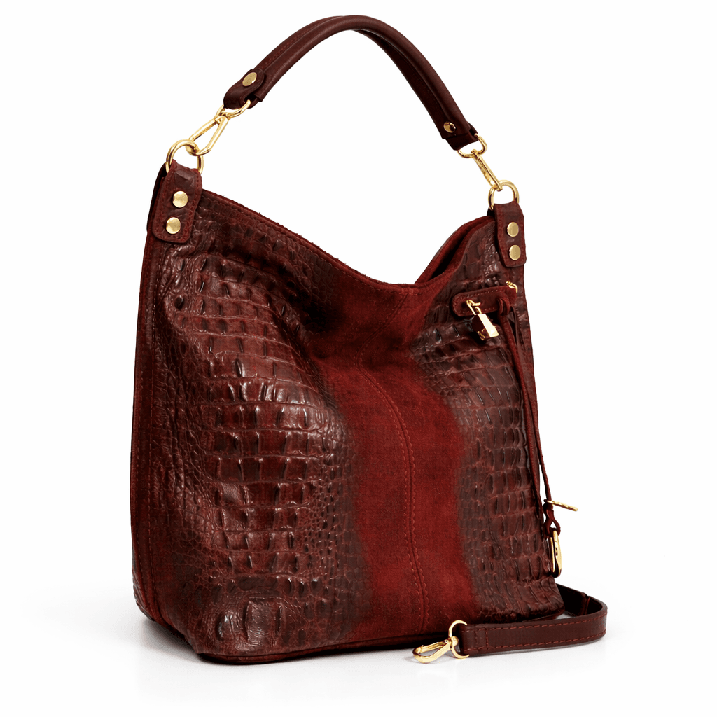 chanta-estestvena-koja-1196-3 Ефектна кожена чанта с кроко принт 1196BO бордо, голяма