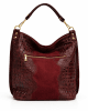 Ефектна кожена чанта с кроко принт 1196BO бордо, голяма Ефектна кожена чанта с кроко принт 1196BO бордо, голяма
