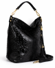 Ефектна чанта от естествена кожа с кроко принт 1196H черна, голяма