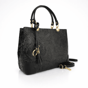 Kожена чанта с релефна щампа 18888H черна, средно голяма