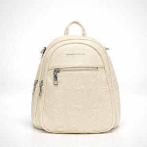 кремава дамска раница с преден джоб и декоративни ципове