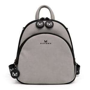 дамска раница анфас – сива дамска раница с преден джоб и модерен дизайн