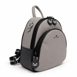 дамска раница профил – сива раница с черни акценти и компактна форма